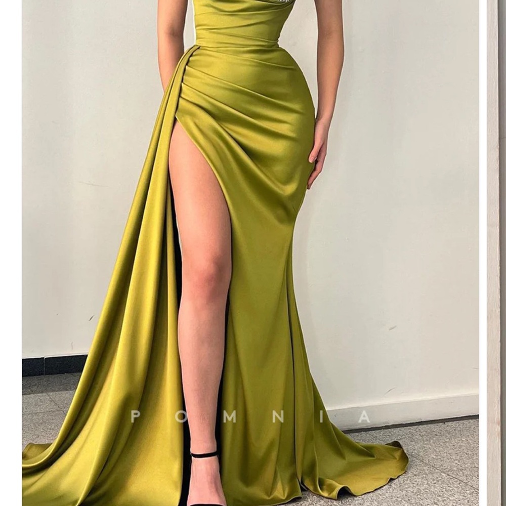 Elegant Olive Green Evening Gown